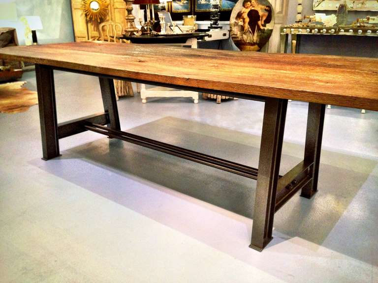 Industrial Design Table with Antique Oak Tabletop In Good Condition In Bavaria, Munich, DE