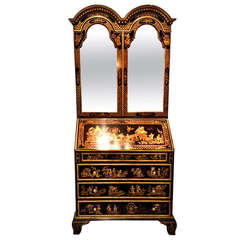 A Bureau Bookcase, With Chinoiserie And Mirrored Doors. Ca. 1940.