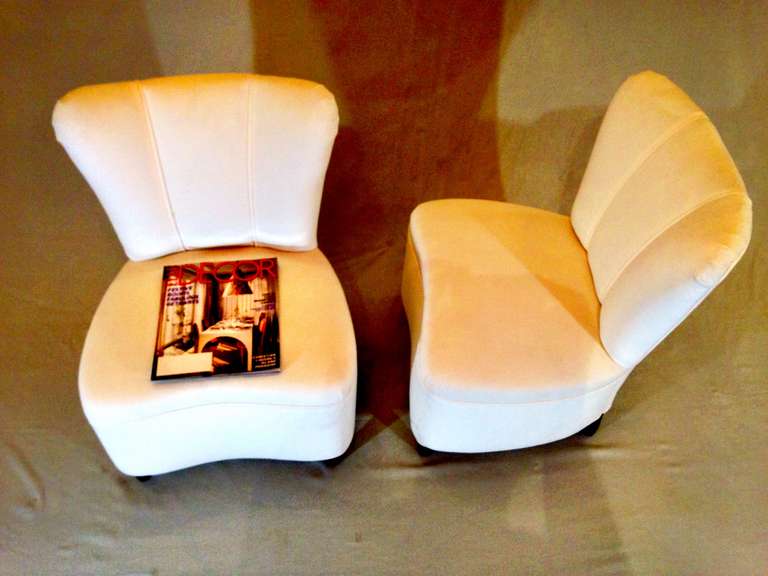 Mid-20th Century Pair of Small French Art Deco Slipper Chairs, Circa 1940
