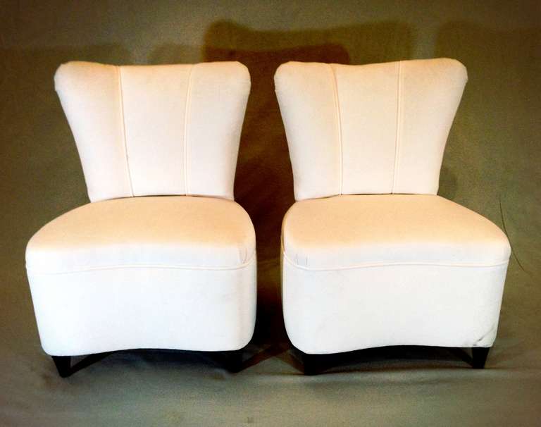Pair of Small French Art Deco Slipper Chairs, Circa 1940 1