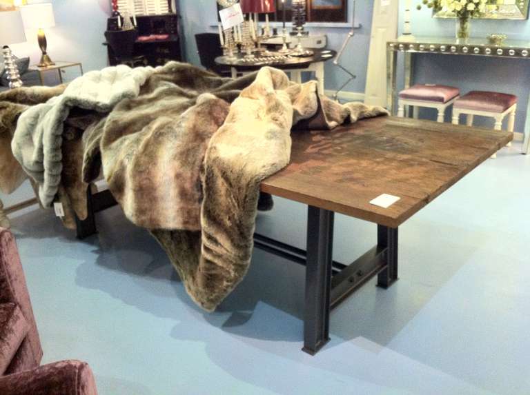 Industrial Design Table with Antique Oak Tabletop 1