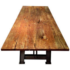 Industrial Design Table with Antique Oak Tabletop