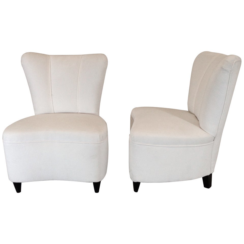 Pair of Small French Art Deco Slipper Chairs, Circa 1940