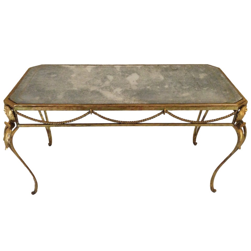 French Art Deco Couch Table with Mirrored Glass Top