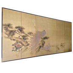 Large and Beautiful Rokkyoku Byōbu Screen, Japan, 20th Century