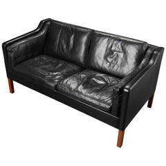 Borge Mogensen Two-Seat, Black Original Leather Sofa