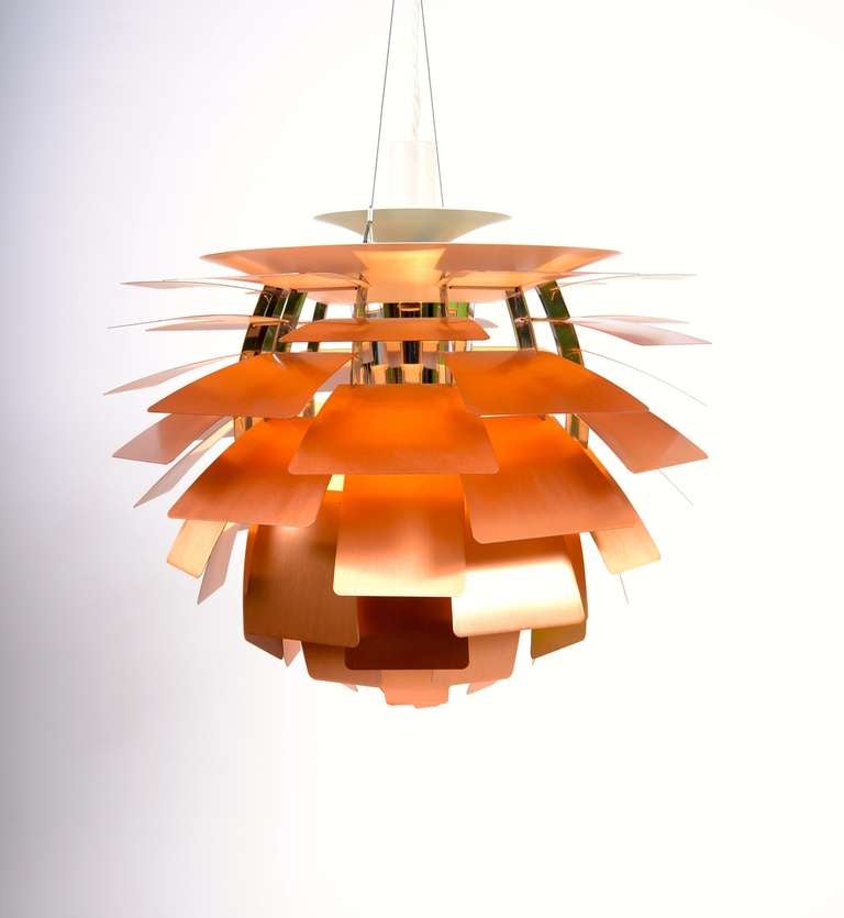Poul Henningsen Artichocke copper 60 cm

Designed for the Langelinie Pavilion in Copenhagen in 1958.

It has been in production eversince by Louis Poulsen

The Artichoke gives a beautiful and warm glarefree light.

This lamp is circa 20