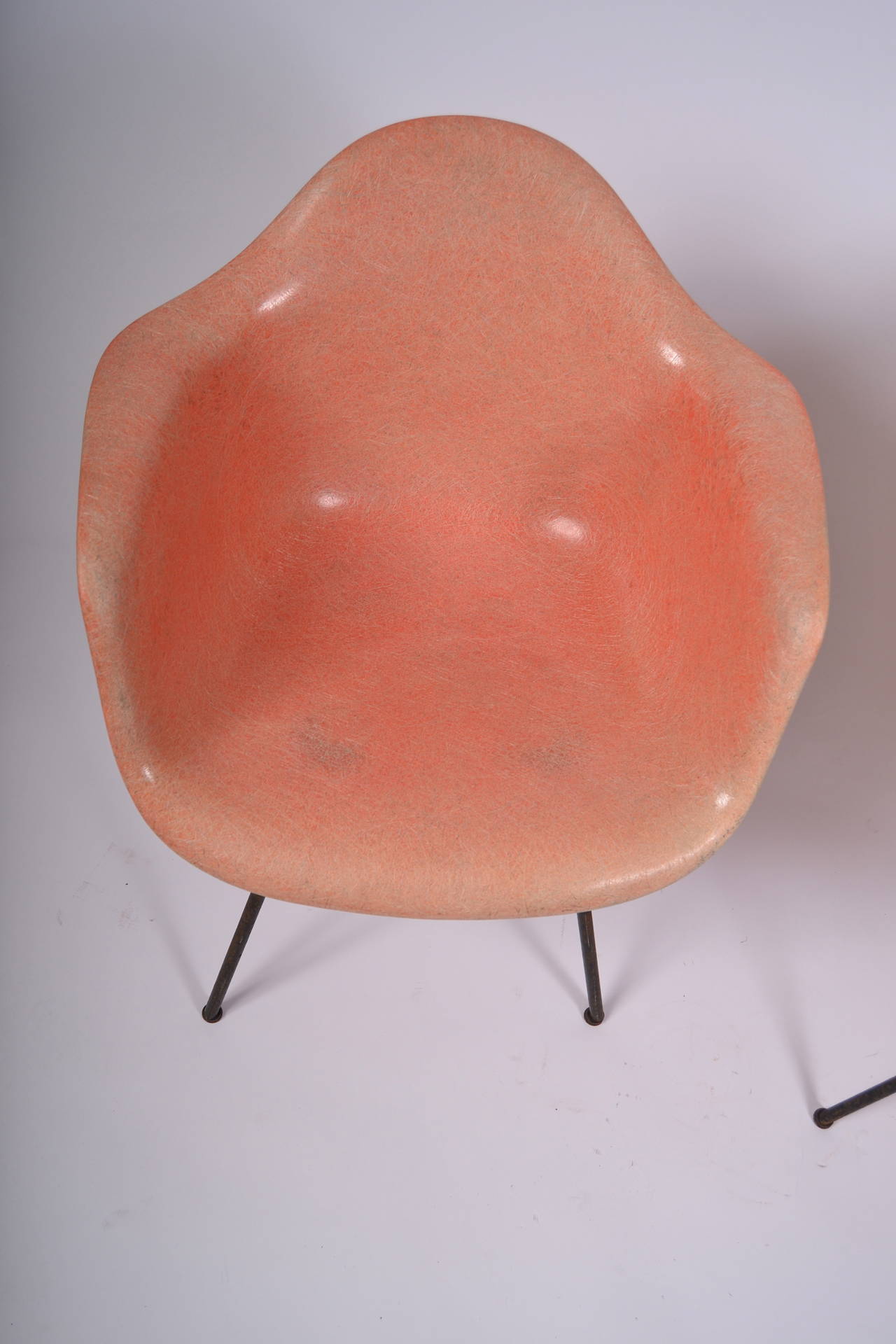 Mid-20th Century Eames Rope Edge Zenith Rare DAX Salmon Fiber Glass Armchairs