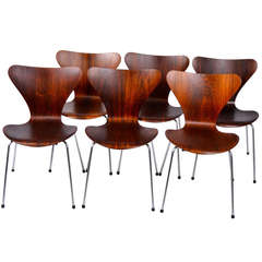 Set of Six Early Arne Jacobsen 3107s in Rosewood