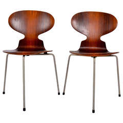 Vintage Arne Jacobsen Pair of Early Rosewood 3101 Ant Chairs