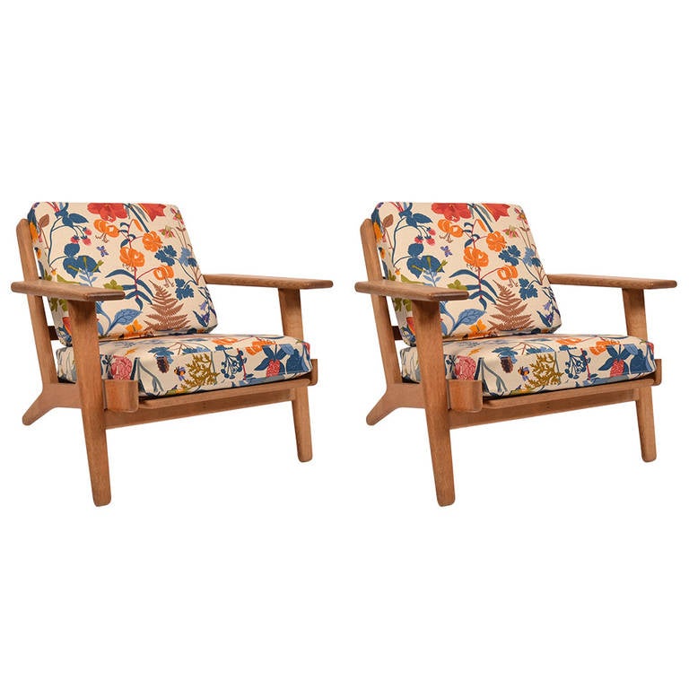 H.J. Wegner GE290 Easychair with Jobs Textile, (Two Available) at