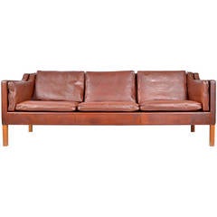 Borge Mogensen Three-Seater, Cognac Leather Sofa