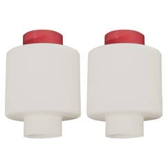 Vintage Pair of Stilnovo Italian 1950s Satin and Case Glass Pendant Lights