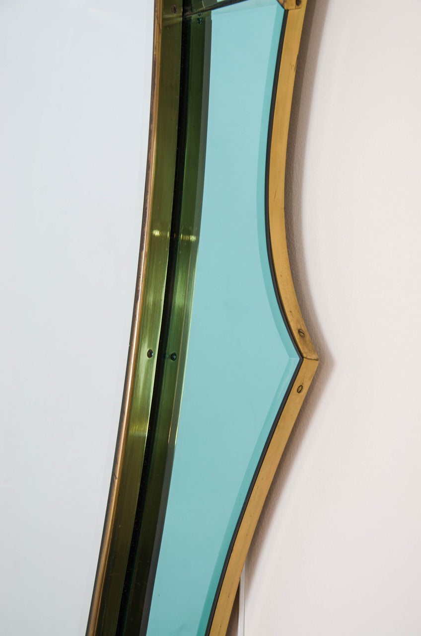 Brass 1950s Green Italian Mirror