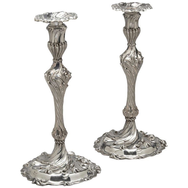 Pair of Sterling Silver Candlesticks For Sale