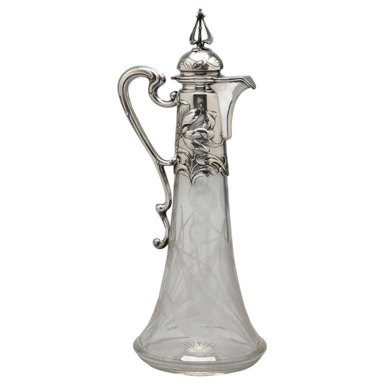 Sterling and Glass Claret Jug For Sale