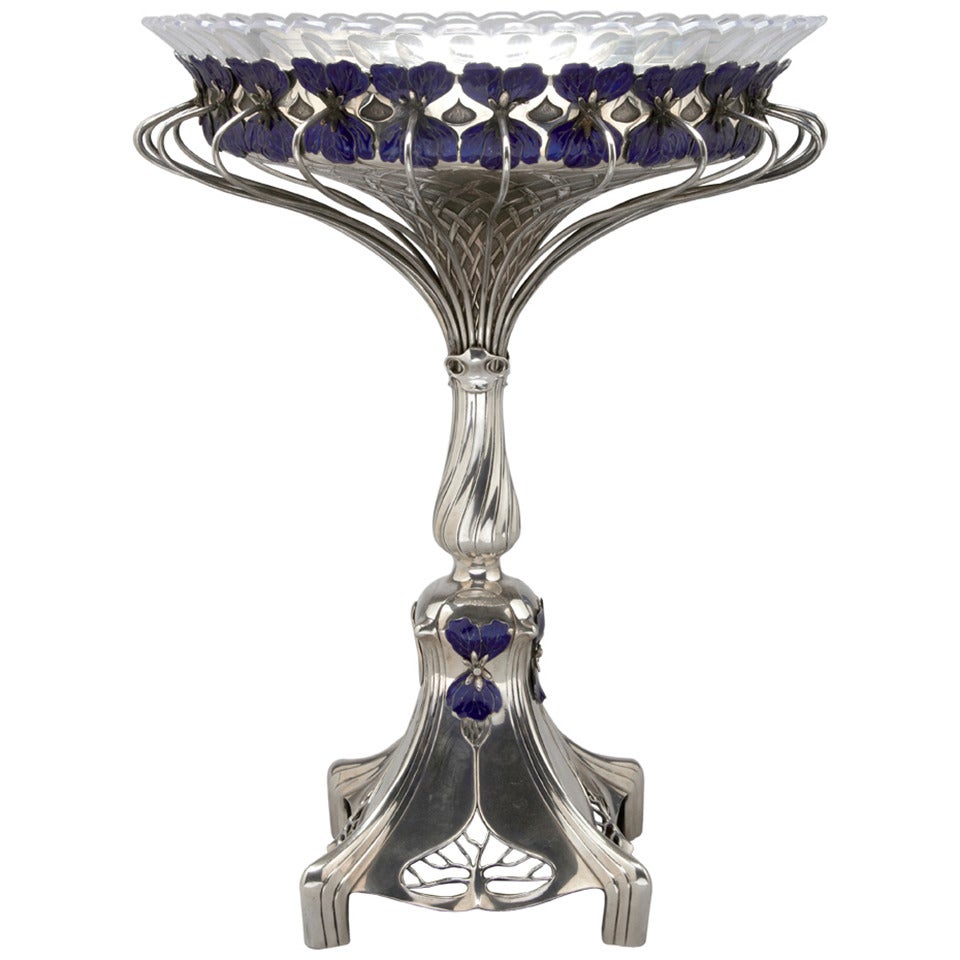 Unique Sterling Silver and Enamel Table Centerpiece For Sale