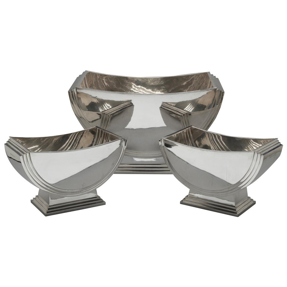 Set of 3 Massive Sterling Silver Centerpieces For Sale