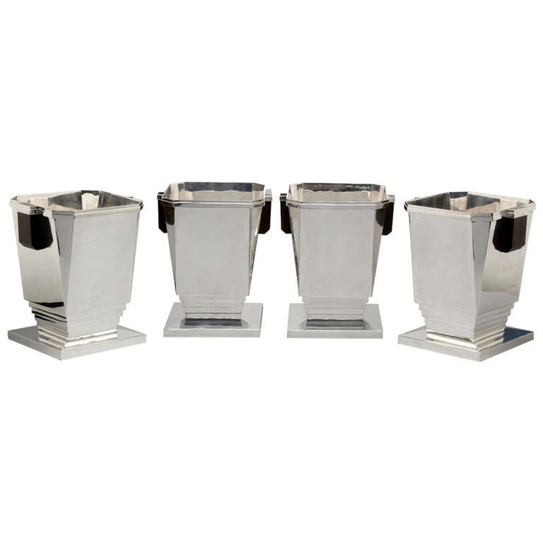 Set of 4 Sterling Silver Wine Coolers For Sale