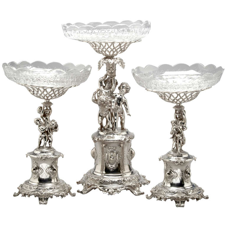 Set of 3 Antique Plated Table Centerpieces For Sale