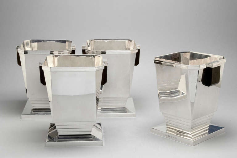 Set of 4 Sterling Silver Wine Coolers In Excellent Condition For Sale In West Hollywood, CA