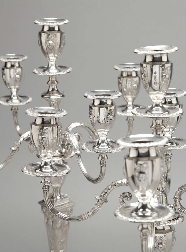 Pair Of Sterling Silver Five Light Candelabra In Excellent Condition For Sale In Hollywood, CA
