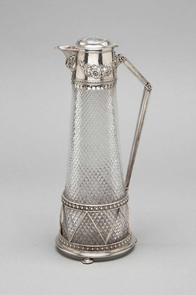 A rare sterling silver and glass Claret Jug
London 1870
Elkington & Co
The original glass with 