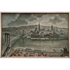 Vintage View of Brooklyn, Oil on Canvas, Signed "Serra, " circa 1970