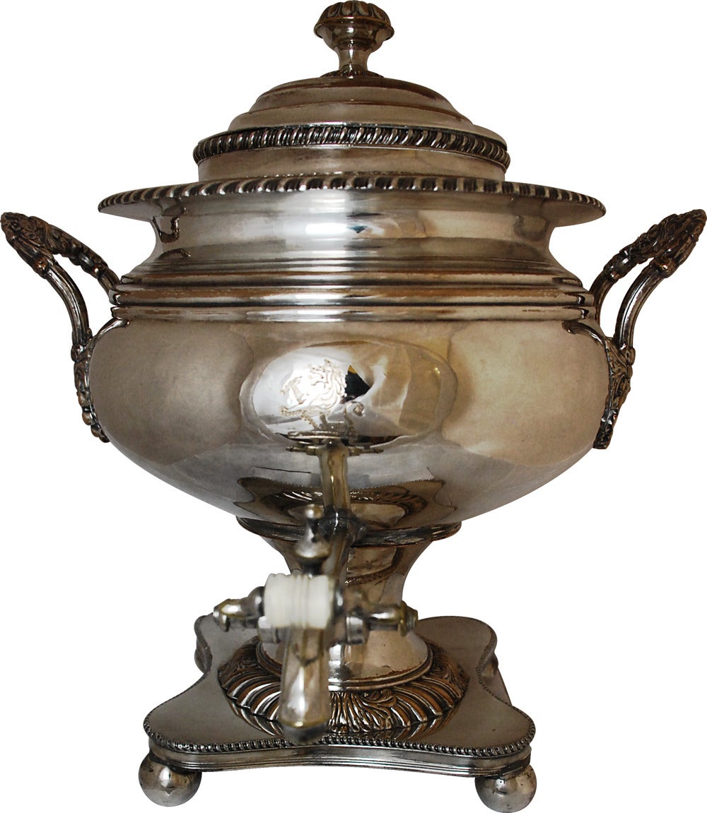 English Antique Silverplate Tea Urn For Sale