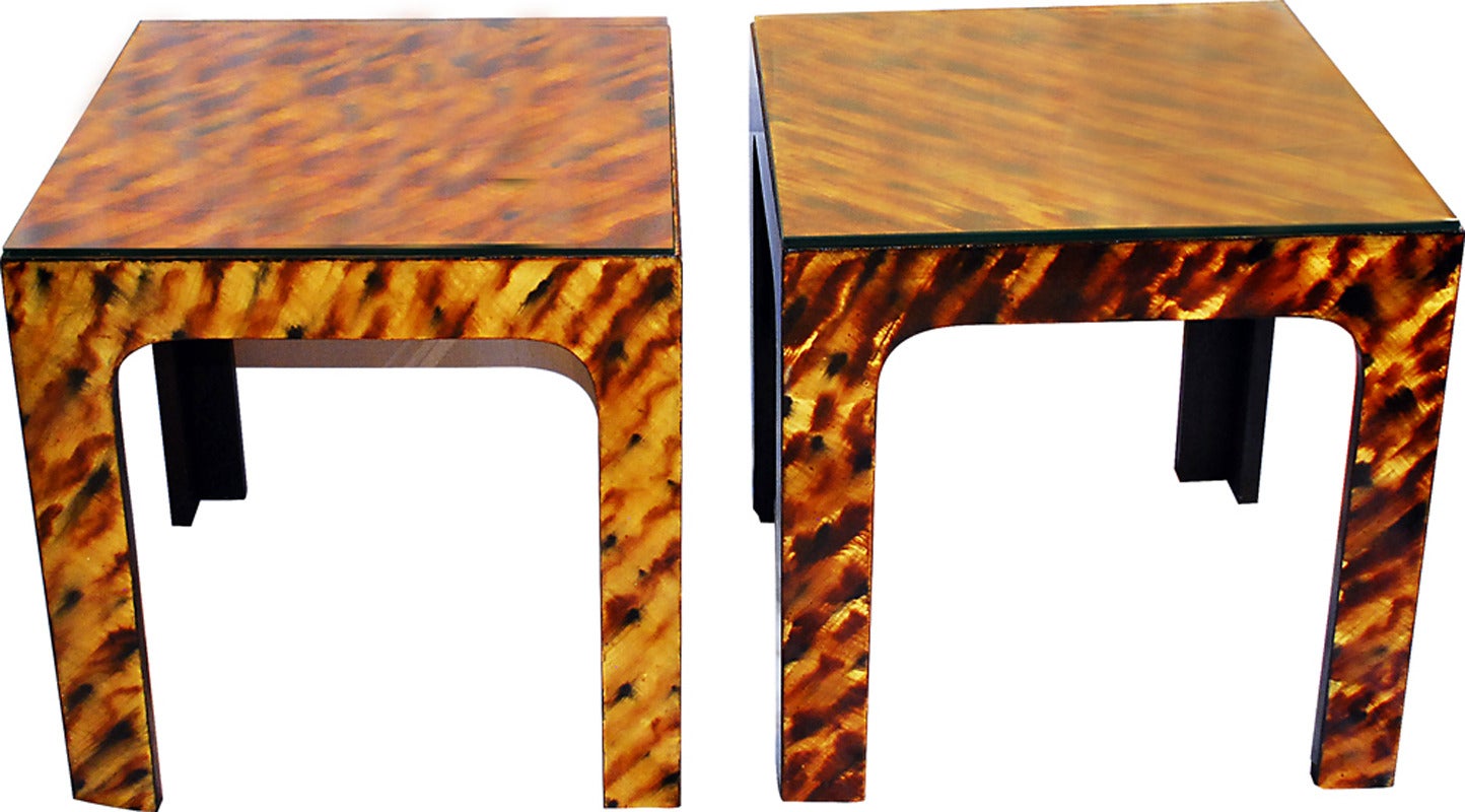 Pair of Modern Hand-Painted Parsons Tables For Sale