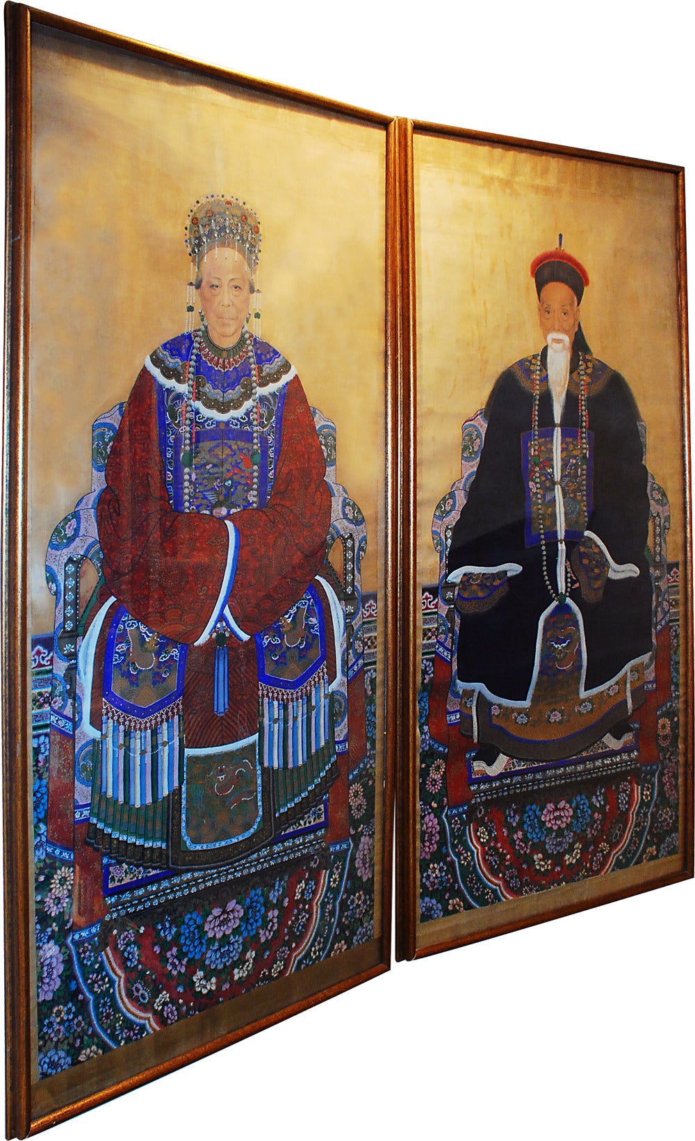 Pair of Chinese Antique Large Ancestor Portraits For Sale