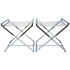 Pair of Modern Chrome and Lucite Stools