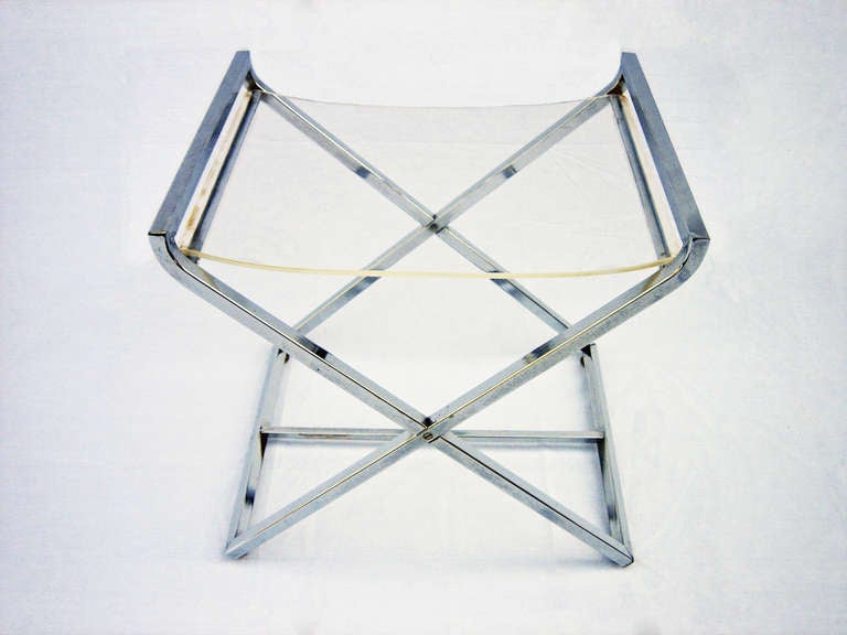 Unknown Pair of Modern Chrome and Lucite Stools For Sale