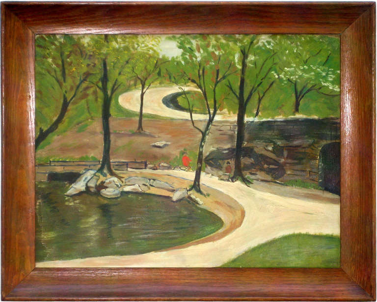 Two Views in Central Park, Oil on Canvas Panels, circa 1950