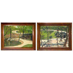 Two Views in Central Park, Oil on Canvas Panels, circa 1950