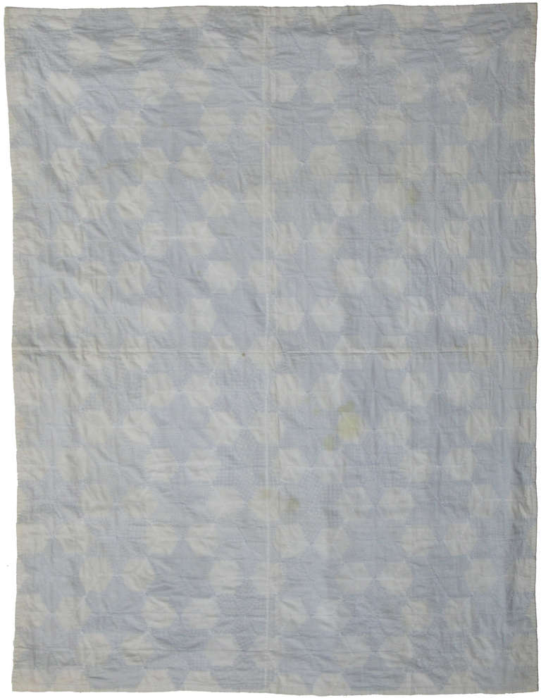 20th Century American Quilt, Star of David pattern, Blue and White, circa 1900 For Sale