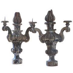 Pair of Italian Carved Wood  Candleabras