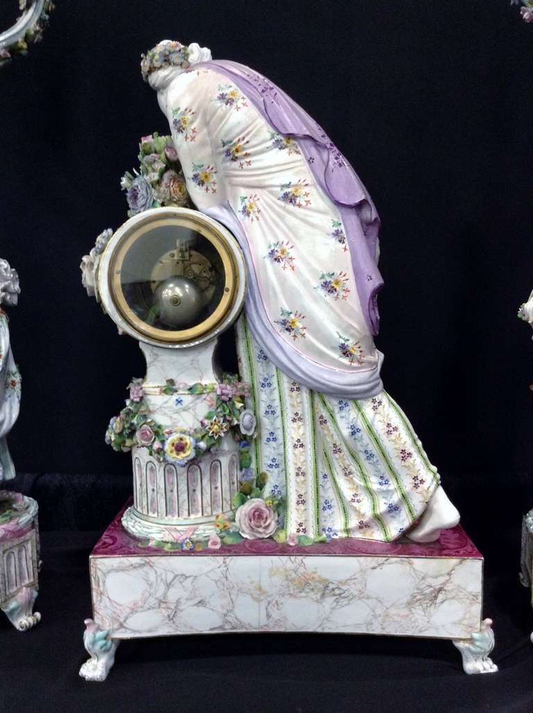 Late 19th Century German Porcelain Mantle Clock Set 1