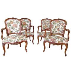 Suite of Four French Louis XV Cabriolets Armchairs