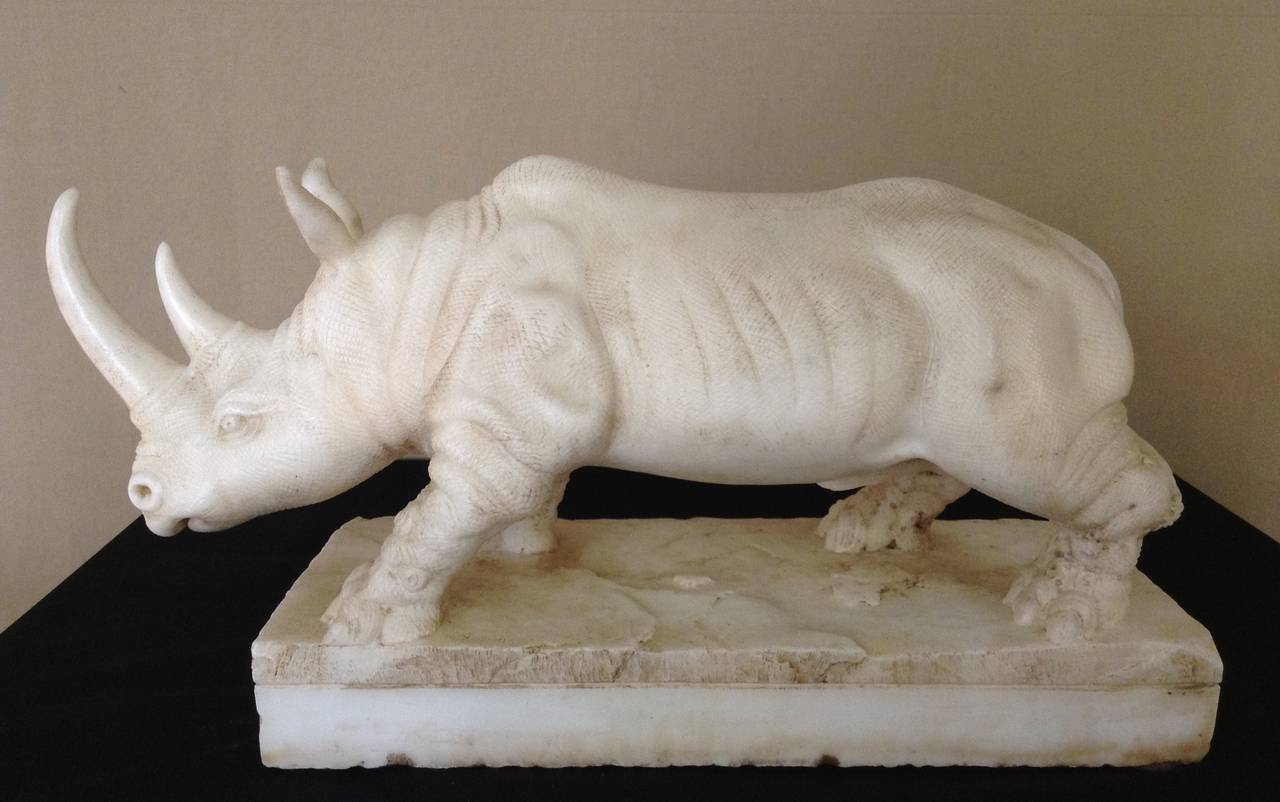 19th Century White Marble Rhinoceros Sculpture