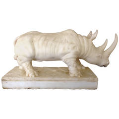 19th Century White Marble Rhinoceros Sculpture