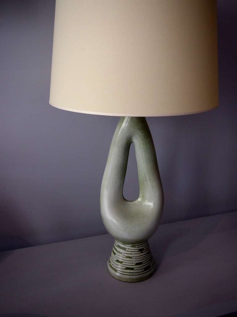 French 1960 Ceramic Table Lamp by Guillaume Met De Penninghen