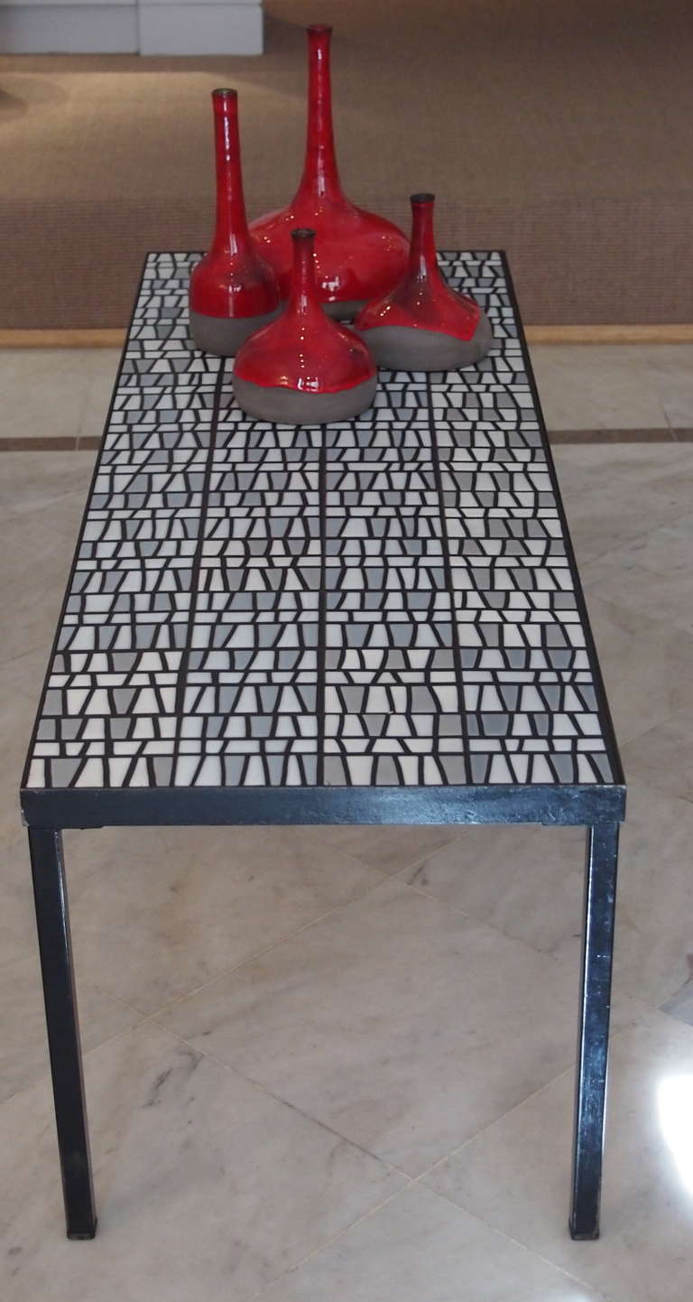 1970's White Grey Ceramic Tiles Coffee Table by Roger Capron 1