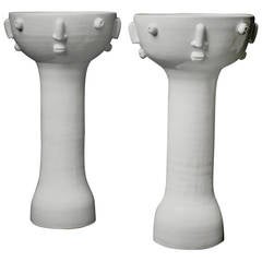 Les Dalo Pair of White Enameled Ceramic Cups