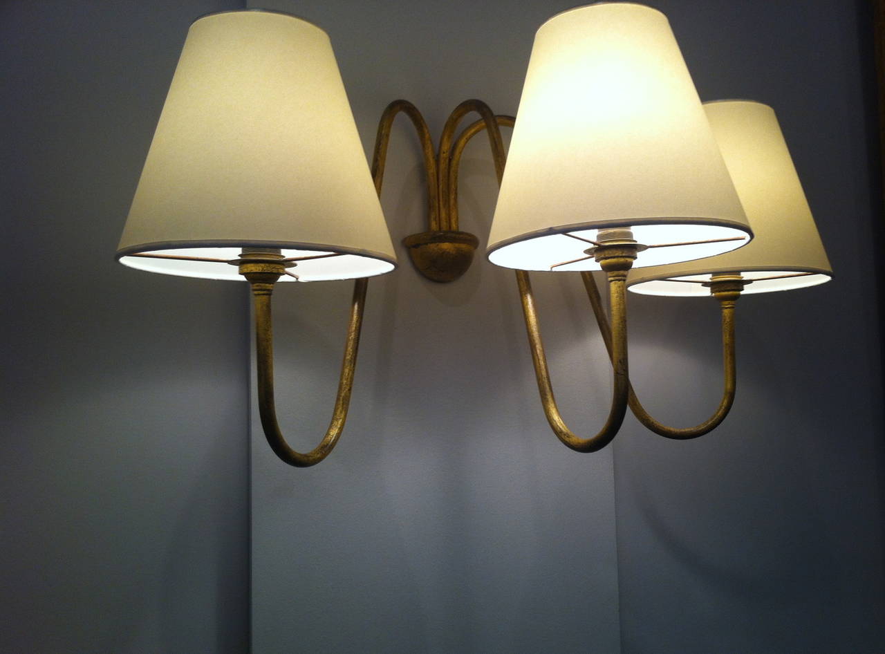 Art Deco Jean Royère, Pair of Wall Lamps 