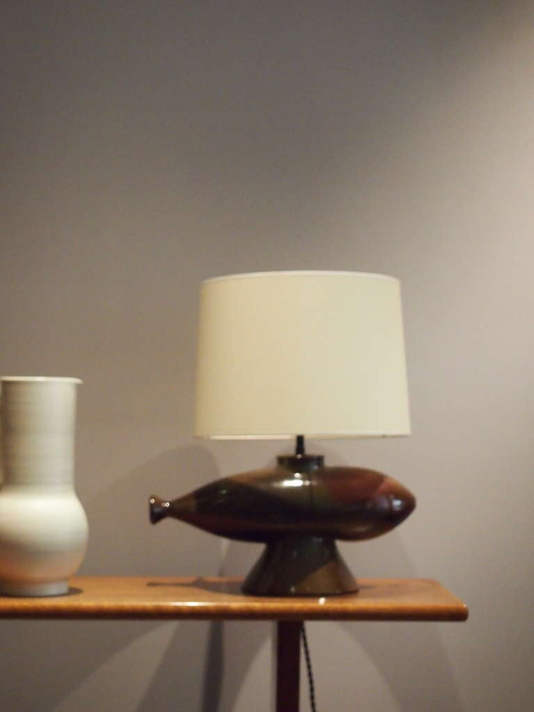 Faience 1960s Ceramic Table Lamp by G.Met De Pennighen