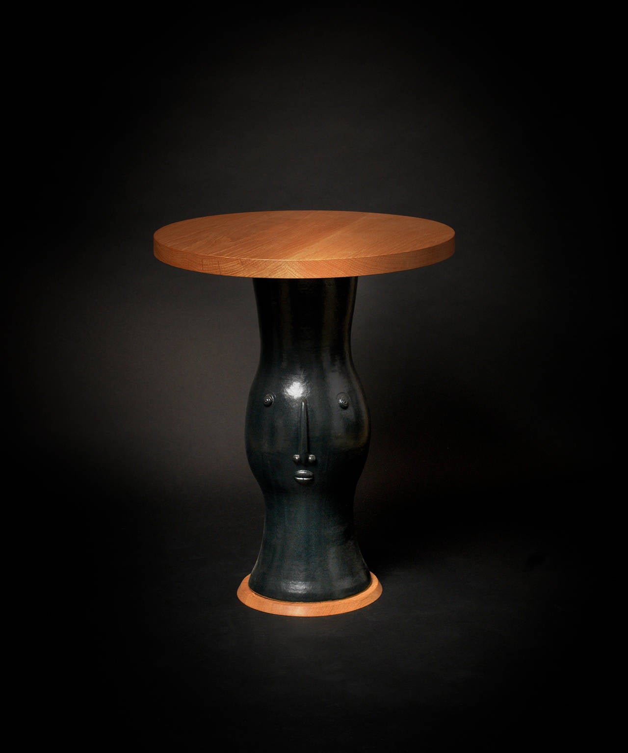 French Ceramic and Oak Gueridon Table by DaLo