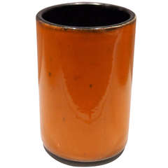 Cylinder Orange Ceramic Vase by Georges Jouve 4