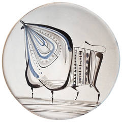 Roger Capron Vallauris 1950 Big Decorative "Bull" Plate