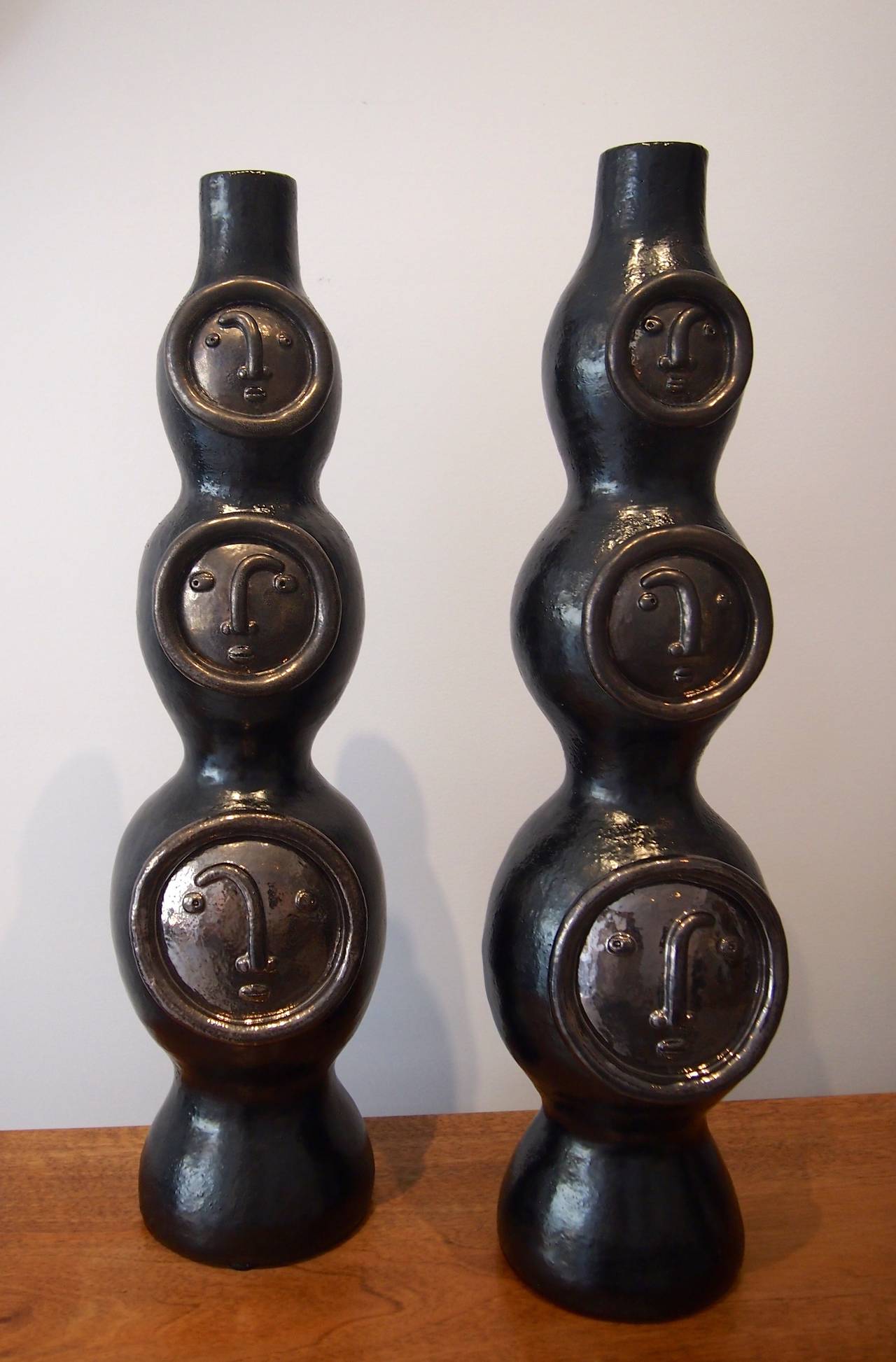 Pair of Ceramic Black base Lamps by Dalo In Excellent Condition In Paris, FR